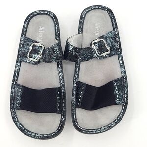 Alegria 40 8.5Black Silver velcro buckle strap slip on heeled sandals summer